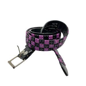 Y2K Studded Belt Checkered Checkerboard Purple Black Leather Emo Goth